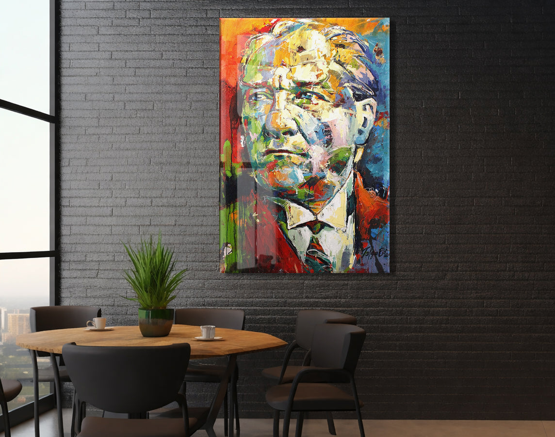 Sanatsal Mustafa Kemal Atatürk Portre Cam Tablo | Premium UV Baskılı Temperli Cam -PeonyAta1328
