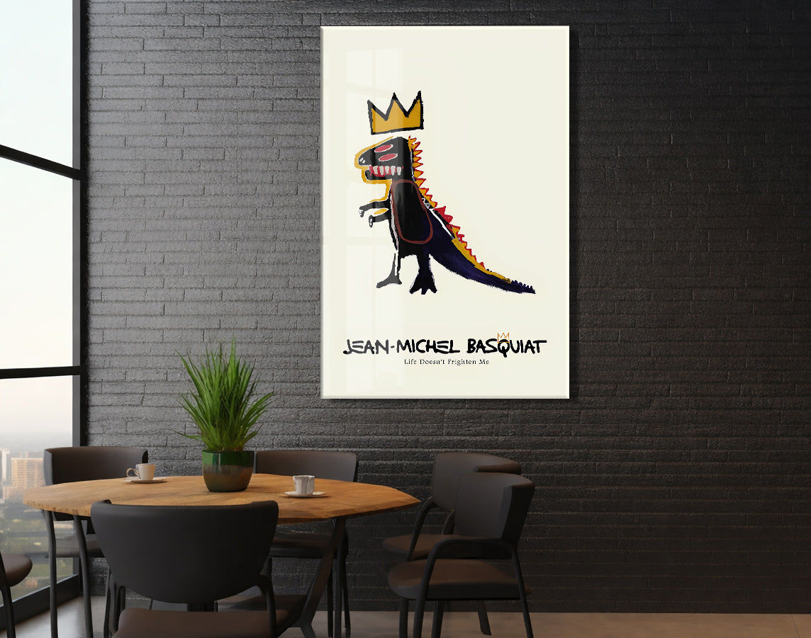 Basquiat Tarzı Dinozor Cam Tablo | Pop Art UV Baskılı Temperli Cam Duvar Dekoru - Peony161