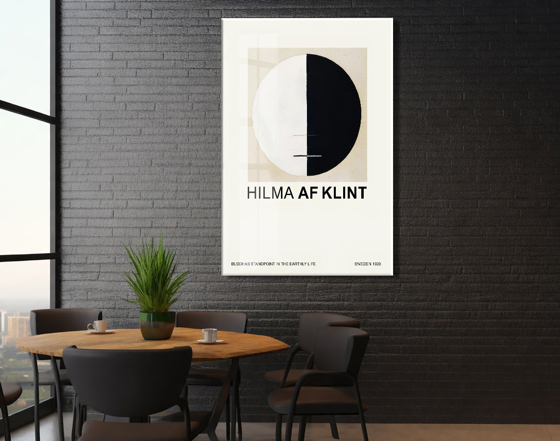Hilma af Klint Minimal Soyut Cam Tablo | Geometrik Siyah Beyaz Modern UV Baskılı Temperli Cam Tablo - Peony165