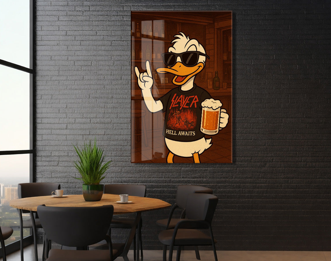 Daffy Duck Metal Müzik Temalı Duvar Dekorasyonu – Bar Konseptli Tasarım - Peony110