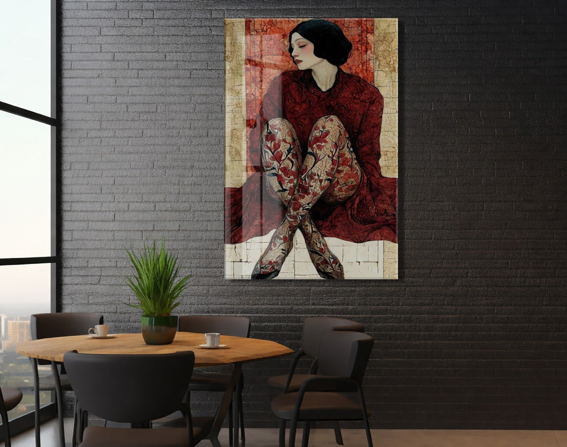 “İçe Dönüş” – Zamansız Kadın Figürlü Cam Duvar Dekoru - Peony064