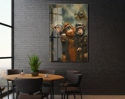 Biker Maymunlar Cam Tablo – Maskülen ve Karizmatik Bar Duvar Dekoru - Peony085