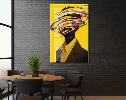 Modern Soyut Portre Cam Tablo – Renkli Fırça Efektli Sanatsal UV Baskılı Temperli Cam Duvar Tablosu - Peony014