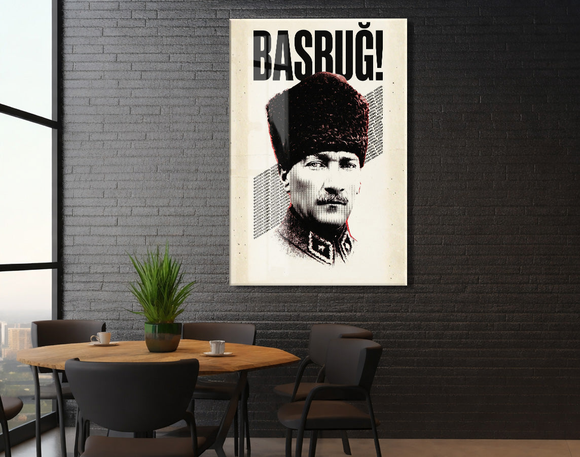 Başbuğ Mustafa Kemal Atatürk Cam Tablo – Modern Tipografik Atatürk Portre Duvar Dekoru -PeonyAta070
