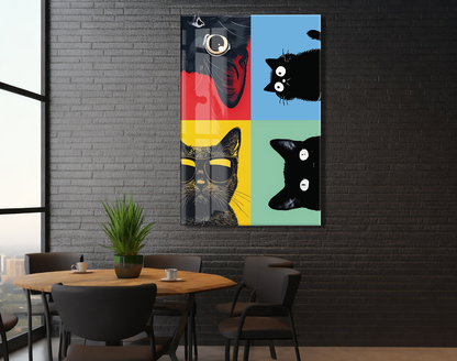 Pop Art Cats – Dört Ruh, Tek Stil Pop Art Duvar  Cam Sanatı- Peony052