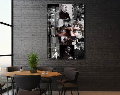 Atatürk Fotoğraf Kolajı Cam Tablo – Cumhuriyetin Kurucusu Temalı Özel Cam Duvar Tablosu -PeonyAta067