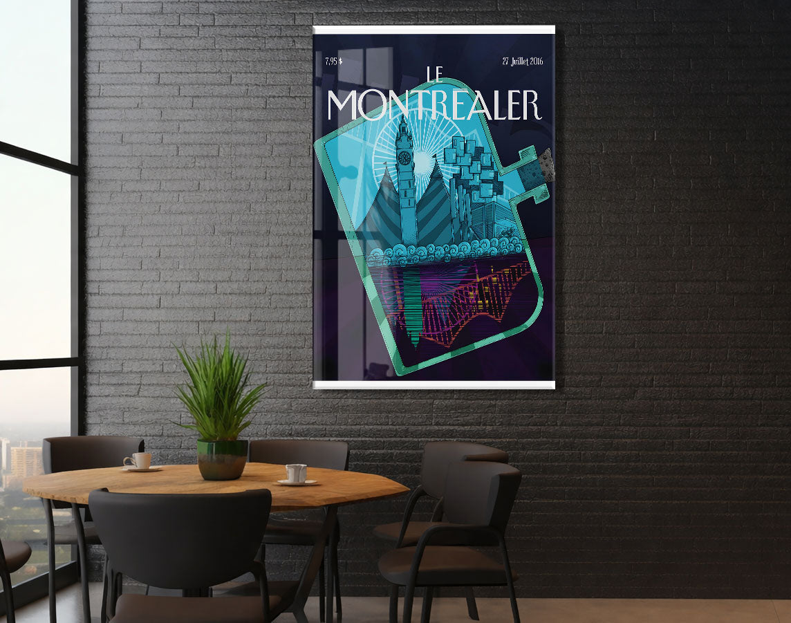 Montreal Şehir Posteri Cam Tablo | Modern Şehir Manzarası UV Baskılı Temperli Cam - Peony144