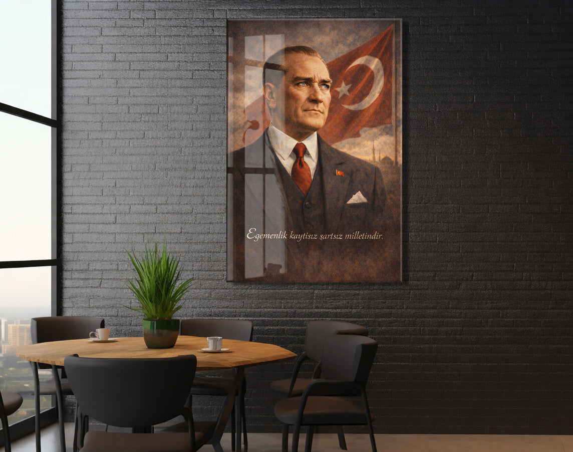Mustafa Kemal Atatürk Cam Tablo- PeonyAta006