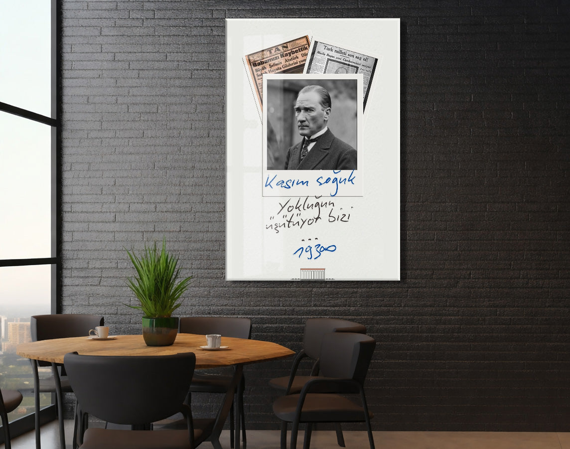Mustafa Kemal Atatürk 10 Kasım Anma Cam Tablo – Kasım Soğuk Yokluğun Isıtıyor Bizi Tasarım Duvar Dekoru -PeonyAta075