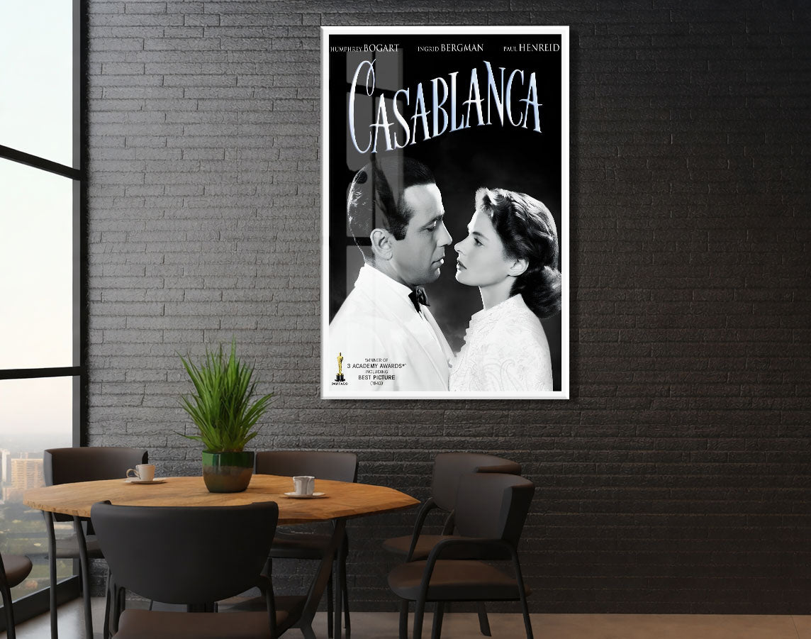 Casablanca Film Posteri Cam Tablo | Vintage Sinema Afişi UV Baskılı Temperli Cam - Peony145