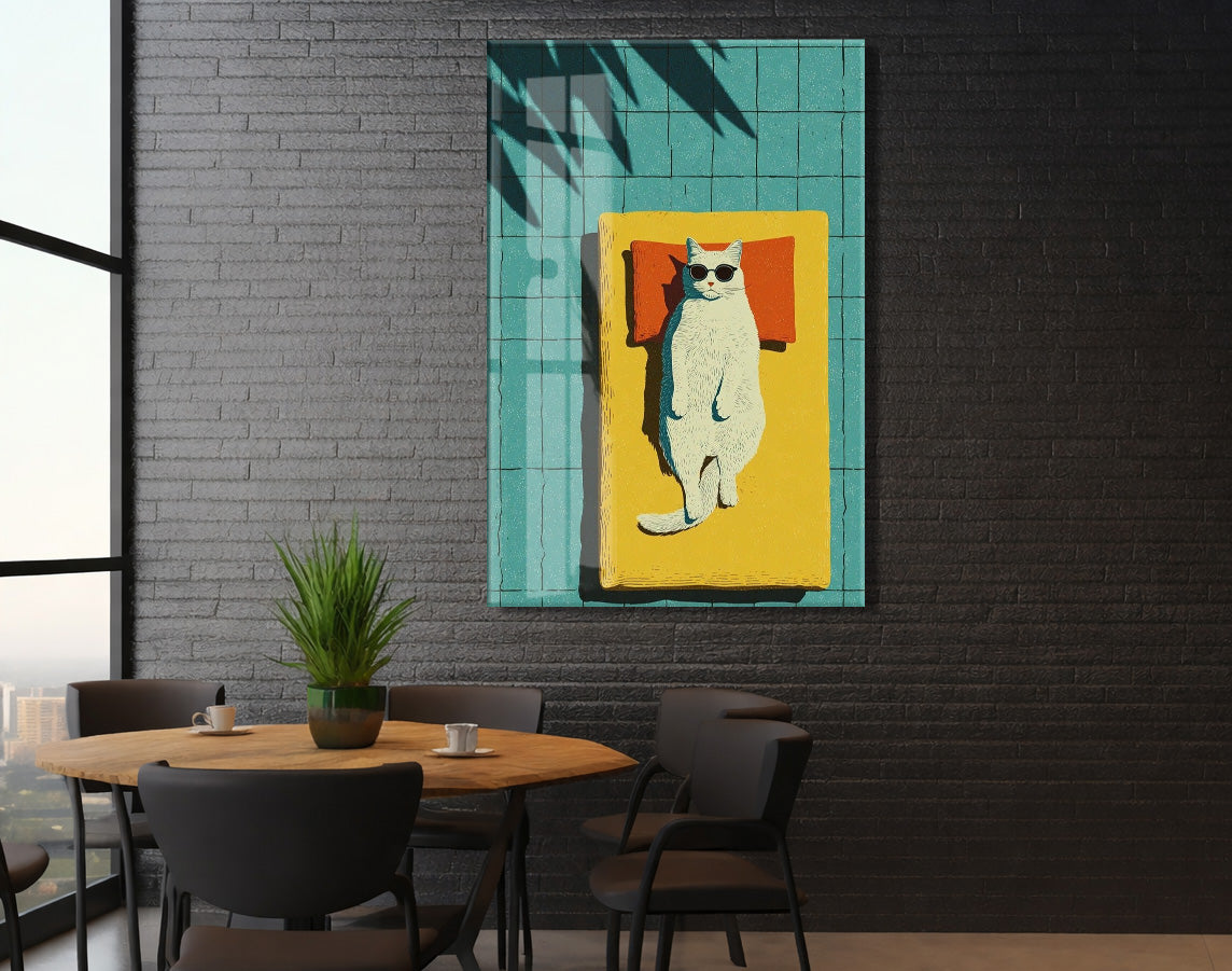 Güneşlenen Gözlüklü Kedi Duvar Tablosu – Modern ve Eğlenceli Tasarım - Peony124