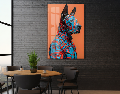 Modern Geometrik Köpek Portresi Cam Tablo – Renkli Pop Art Temalı UV Baskılı Temperli Cam Duvar Tablosu - Peony011