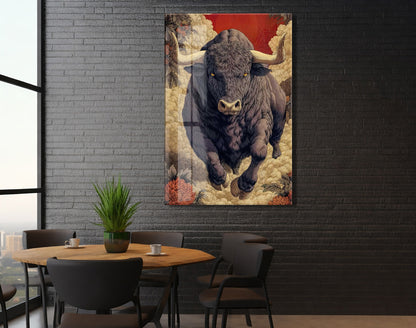Lider Ruhlu Boğa Cam Tablo – Sanatsal Detaylı Güç ve Kararlılık Temalı Duvar Dekoru - Peony076