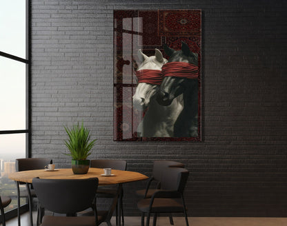 “Kontrol Altındaki Güç” – Sanatsal At Figürlü Dekoratif Cam Tablo - Peony060