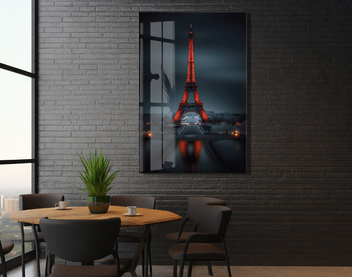 Eiffel Tower Night Glass Wall Art – Premium Tempered Glass Print - Peony045
