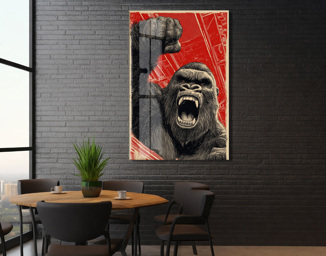 King Kong Cam Duvar Tablosu – Öfkeli Maymun Retro Tasarım- Peony132