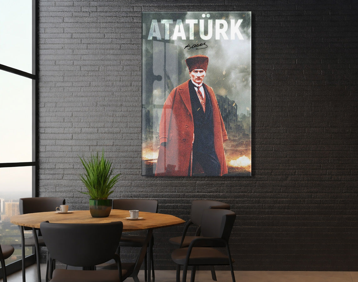 Mustafa Kemal Atatürk – Modern Poster Tarzı Cam Duvar Dekoru-PeonyAta078