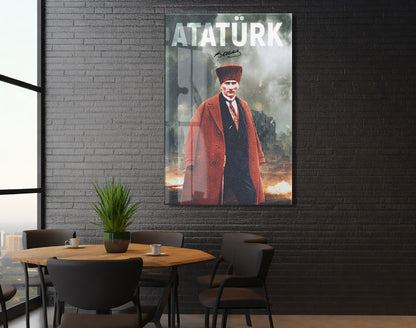 Mustafa Kemal Atatürk – Modern Poster Tarzı Cam Duvar Dekoru-PeonyAta078
