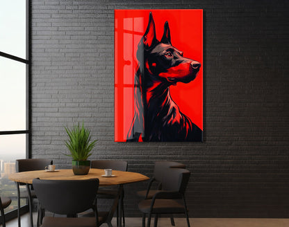 Doberman Portre – Kırmızı Arka Plan Modern Duvar Tablosu - Peony139