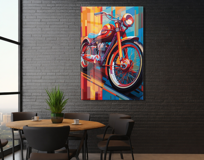 Retro Motosiklet Cam Tablo – Modern Geometrik Stil, Renkli UV Baskılı Temperli Cam Duvar Tablosu - Peony039