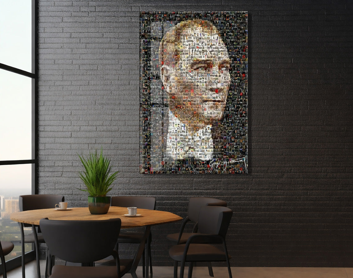 Atatürk Mozaik Cam Tablo | Binlerce Fotoğraftan Oluşan Atatürk Portresi, Modern ve Anlamlı Duvar Dekoru, UV Baskı Temperli Cam PeonyAta047