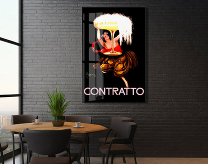 Contratto Vintage Cam Tablo | Art Deco Kokteyl Posteri UV Baskılı Temperli Cam Duvar Dekoru - Peony153