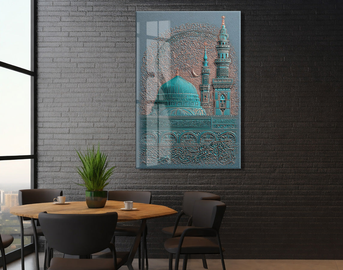Mescid-i Nebevî ve Salavat Hat Sanatı | Manevî Medine Cam Tablo - PeonyDini120