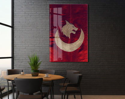 Bozkurt ve Hilal Cam Tablo – Türk Mitolojisi Temalı Güçlü Duvar Dekoru - PeonyTrk020