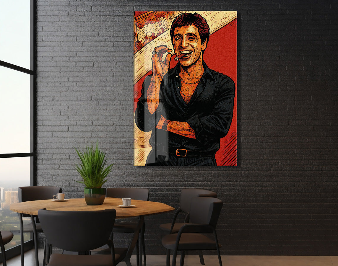 Tony Montana Cigar Art – Gangster Film Temalı Cam Tablo - Peony112