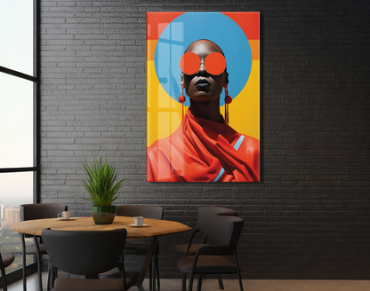 Modern Pop Art Kadın Portresi Cam Tablo – Cesur Renkler ve Minimal Tasarım Duvar Sanatı - Peony030