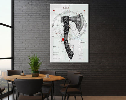 “Keskin Denge” – Geometrik ve Savaş Baltası Temalı Sanatsal Cam Tablo - Peony061