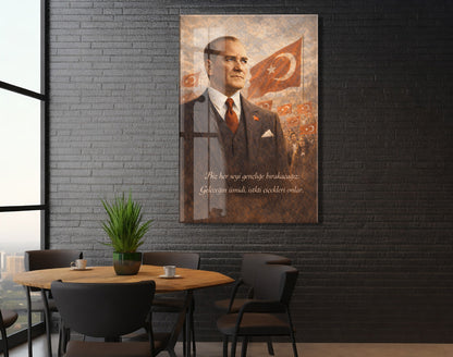 Mustafa Kemal Atatürk Cam Tablo - PeonyAta012