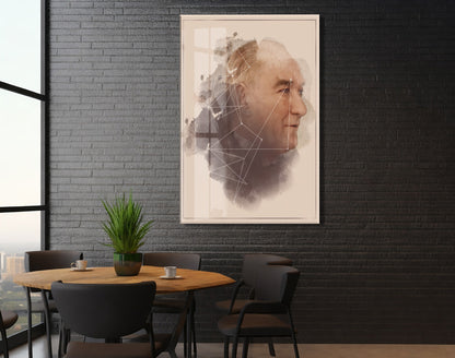 Modern Sanatsal Atatürk Profil Cam Tablo – Akıl ve Vizyonu Simgeleyen 4 mm Temperli Cam Duvar Dekoru -PeonyAta1011