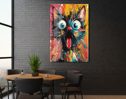 Şaşkın Kedi – Renkli Pop Art Duvar  Cam Sanatı- Peony050