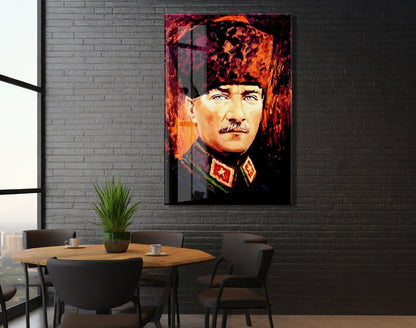 Kalpaklı Mustafa Kemal Atatürk Cam Tablo | Sanatsal UV Baskılı Temperli Cam -PeonyAta1334