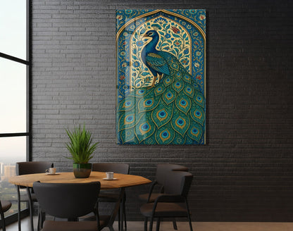 “Cennetin Gözcüsü” – Doğu Esintili Tavus Kuşu Cam Tablo - Peony069