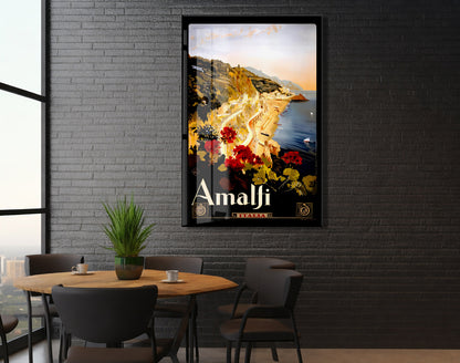 Amalfi Vintage Cam Tablo | İtalya Sahil Posteri UV Baskılı Temperli Cam Duvar Dekoru - Peony155