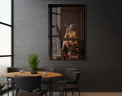 “Bir Nefeslik Düş” – Retro Atmosferli Sanatsal Cam Tablo - Peony067