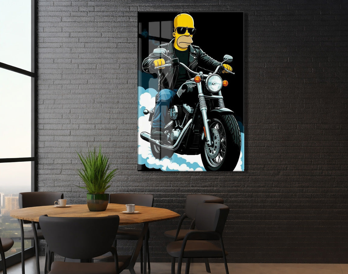 Homer Simpson Harley Tarzı Motor Cam Duvar Tablosu – Modern Erkek Odası Dekoru- Peony111