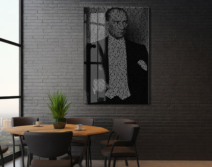 Gençiliğe Hitabe - Silüet Atatürk Cam Tablo | Modern Siyah Tasarım, Anlamlı Atatürk Duvar Dekoru, UV Baskı Temperli Cam Tablo PeonyAta050