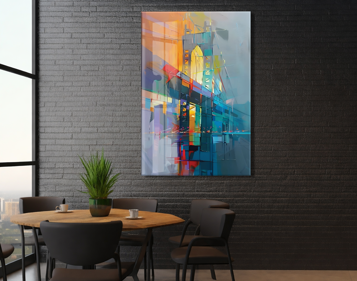 Modern Şehrin Ritmi – Soyut Mimari ve Işık Temalı Cam Tablo- Peony048