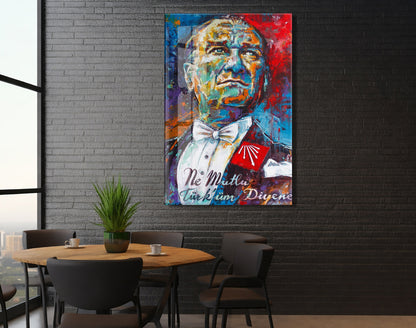 Ne Mutlu Türküm Diyene Mustafa Kemal Atatürk Cam Tablo | Sanatsal UV Baskılı Temperli Cam -PeonyAta1333