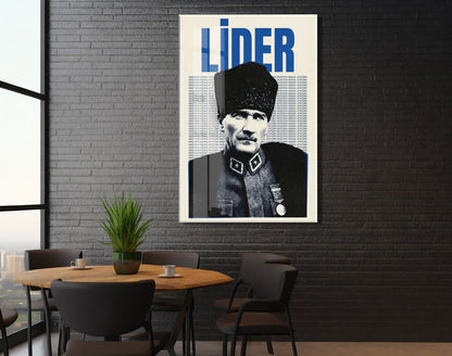 Mustafa Kemal Atatürk Lider Cam Tablo – Vintage Tasarım Atatürk Duvar Dekoru -PeonyAta071