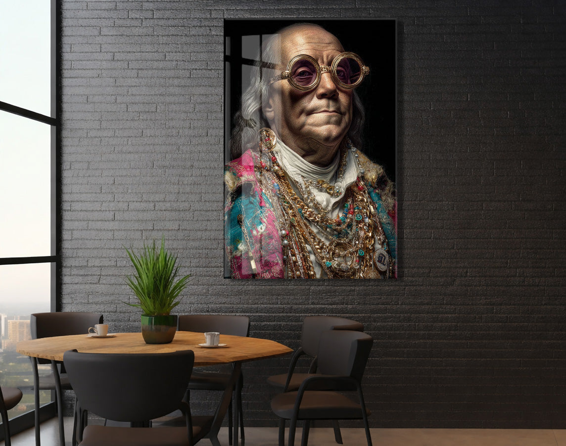 Barok Tarzı Modern Portre Cam Tablo – Altın Detaylı Sanatsal Duvar Tablosu - Peony089