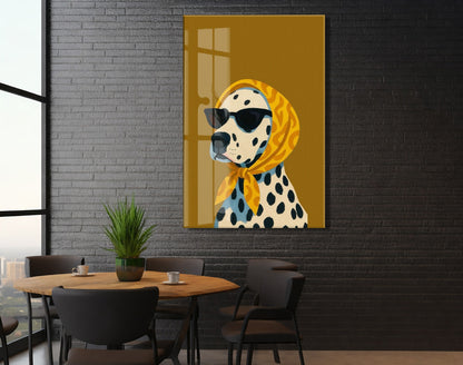 Retro Stil Köpek Tablosu – Hardal Zeminli Dekoratif Baskı - Peony126