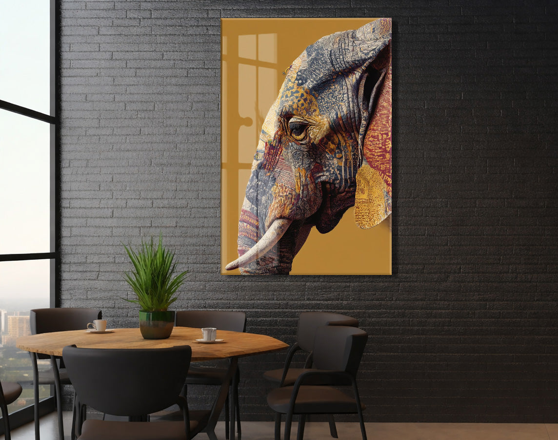 Bohem Stil Fil İllüstrasyonu – Hardal Fonlu Dekoratif Tabl - Peony118