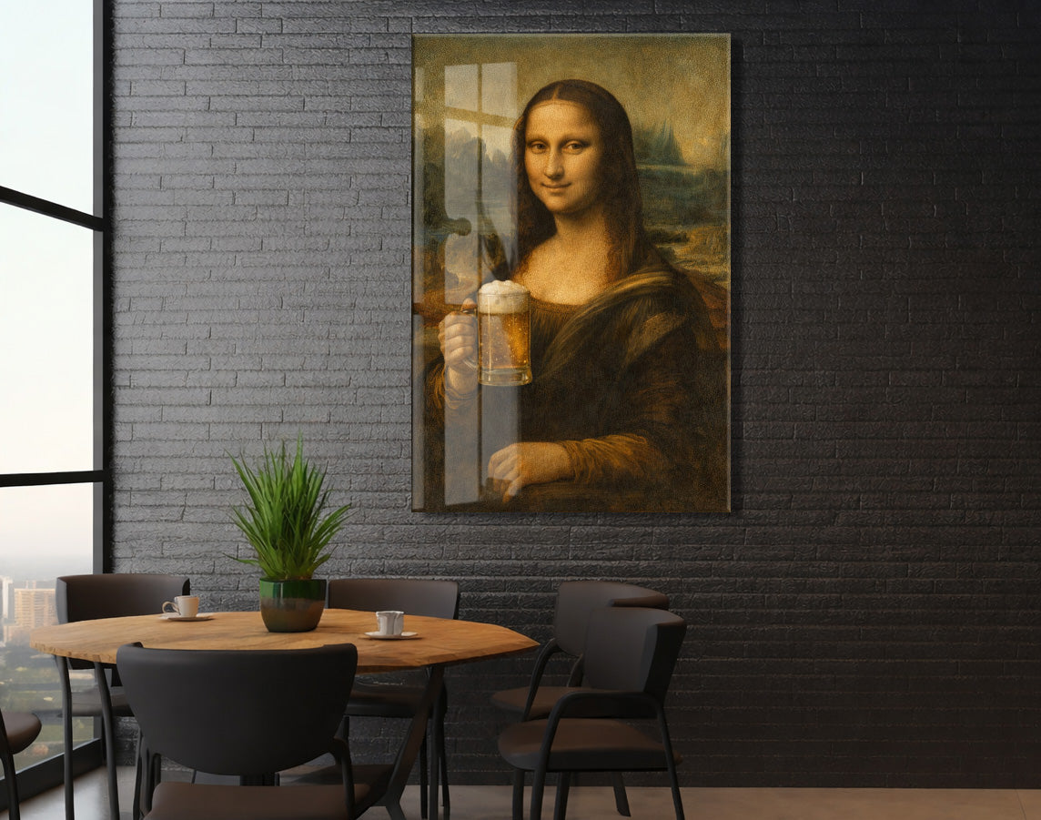 Bar Köşesine Özel Mizahi Cam Tablo – Klasik Sanat Modern Dokunuş - Peony092