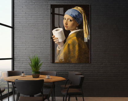 Banyo Dekoruna Özel Mizahi Cam Tablo – Klasik Sanat Modern Dokunuş- Peony091