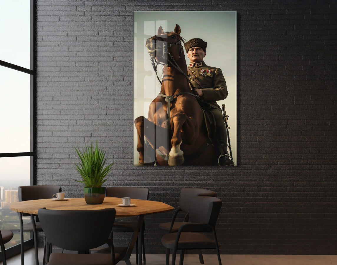 Mustafa Kemal Atatürk Cam Tablo – Liderlik, Cesaret ve Milli Mücadele Ruhunu Yansıtan Tarihi ve Sanatsal Duvar Dekoru -PeonyAta041