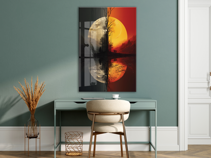 Modern Soyut Gün Batımı Cam Tablo – Minimalist Doğa Temalı UV Baskılı Temperli Cam Duvar Tablosu - Peony001
